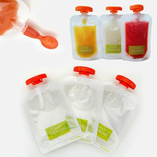 10Pcs Baby Fruit Puree Bags, Reusable Squeeze Pouches Baby Food, Storage Bag Kitchen Dispenser, Complementary Food Squeeze Bags