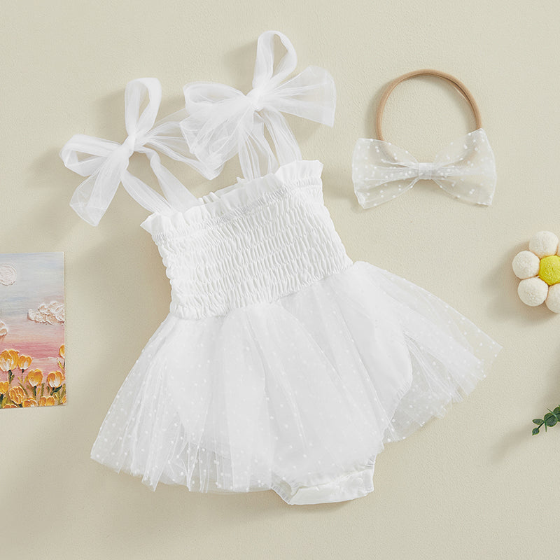 Adorable Baby Girl Summer 2-Piece Outfit Set: Sleeveless Smocked Romper Dress with Matching Headband