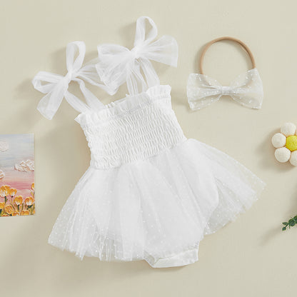 Adorable Baby Girl Summer 2-Piece Outfit Set: Sleeveless Smocked Romper Dress with Matching Headband