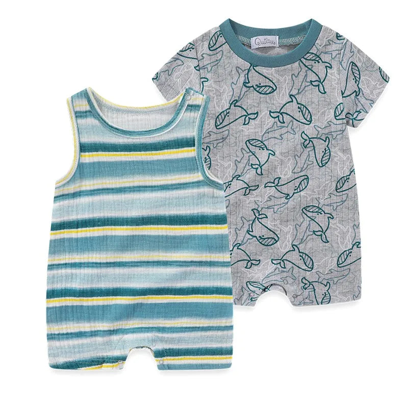 Adorable 2-Piece Summer Outfit for Newborns - Cute Cartoon Print Rompers for Boys and Girls (0-12M)