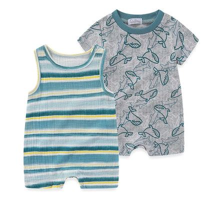 Adorable 2-Piece Summer Outfit for Newborns - Cute Cartoon Print Rompers for Boys and Girls (0-12M)