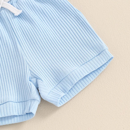 Trendy Baby Boys Summer Ribbed Checkerboard Bodysuit and Shorts Set (0-18 Months)