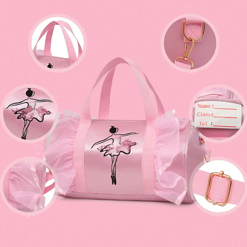 Adorable Pink Lace Ballet Dance Bag for Girls - Cross-Body Shoulder Handbag with Storage for Kids