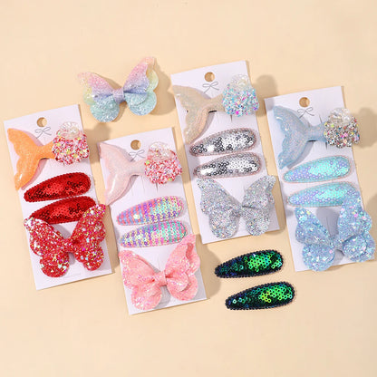 4-Piece Set of Sequin Fish Tail and Butterfly Hairpins for Girls - Kids' Barrettes and Hair Clips, Perfect Baby Accessories and Gift
