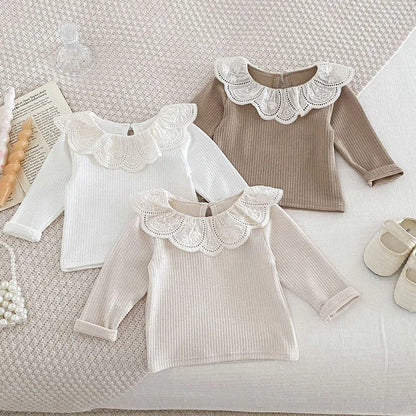 Autumn Ruffle Collar Long Sleeve T-Shirt for Newborn Girls - Cute Cotton Top for 0-2 Years