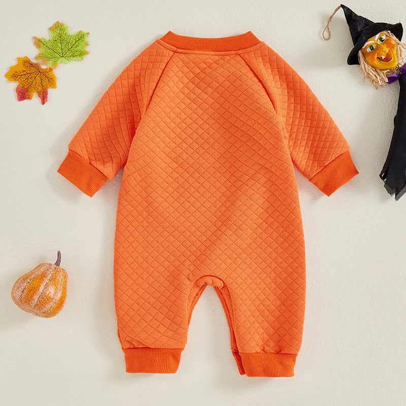 Cute Ghost Embroidered Halloween Romper for Infants - Long Sleeve Full Length Jumpsuit for Boys and Girls