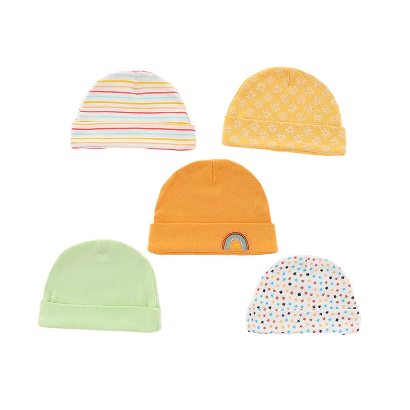 Unisex Cotton 3/5-Pack Infant Hats for Newborns - Fitted Animal Designs in Solid Colors for Boys and Girls