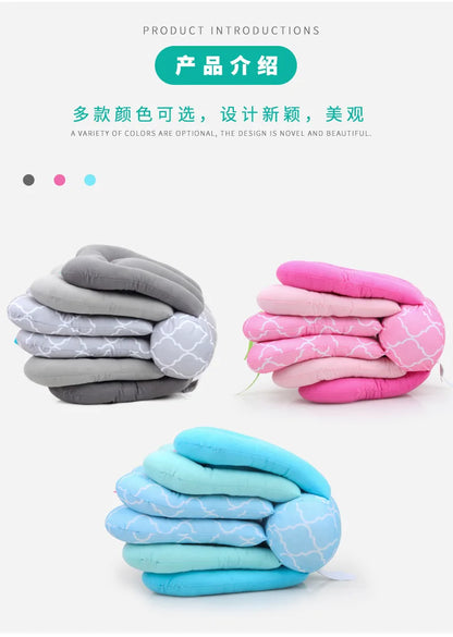 Adjustable Multi-Function Nursing Pillow for Babies - Washable Cotton Feeding Cushion in Pink/Grey/Blue