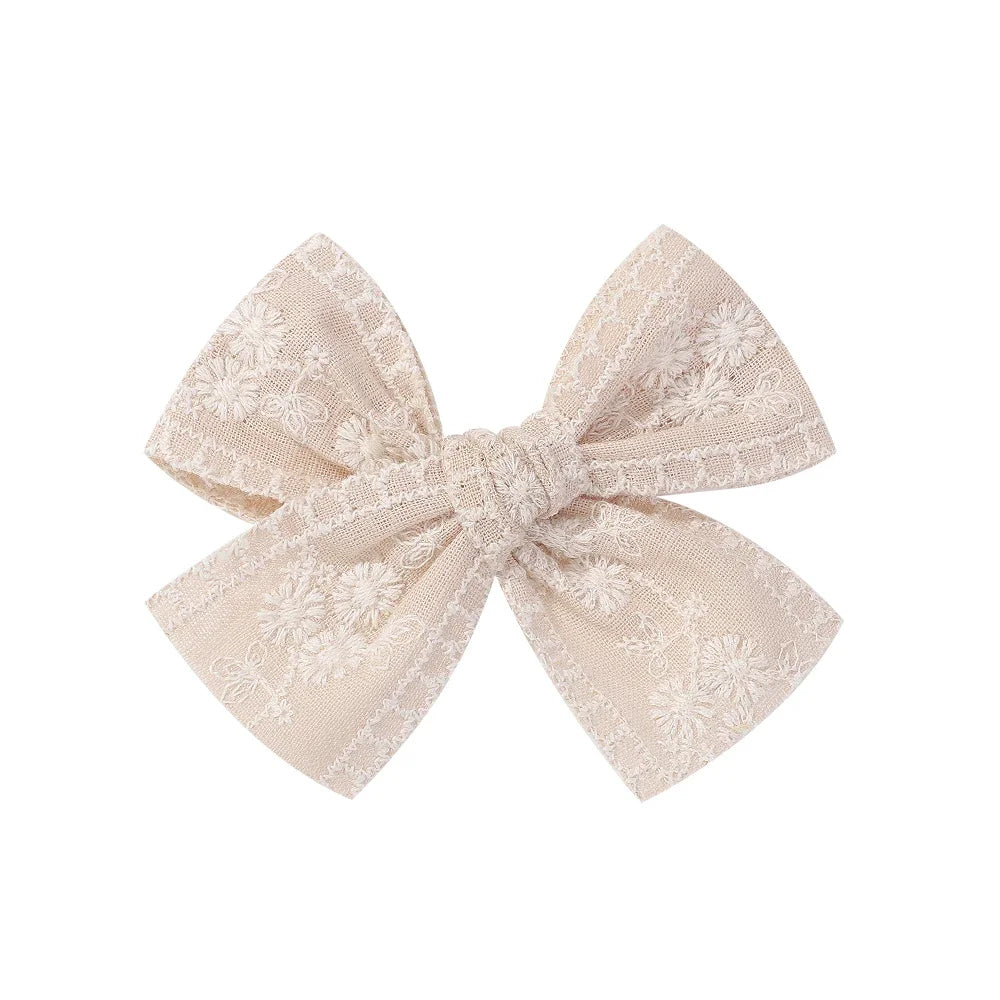Vintage Floral Bow Hair Clips for Kids - Charming Embroidered Baby Accessories