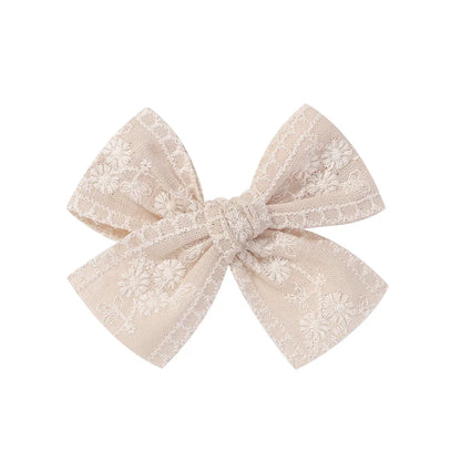 Vintage Floral Bow Hair Clips for Kids - Charming Embroidered Baby Accessories