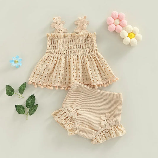 Summer Floral Muslin Outfit Set for Baby Girls - Tops and Shorts Combination for Newborns
