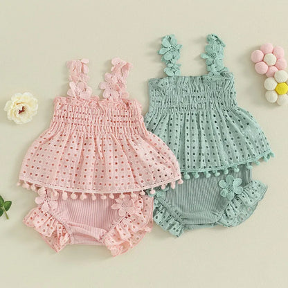 Summer Floral Muslin Outfit Set for Baby Girls - Tops and Shorts Combination for Newborns