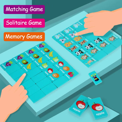 Wooden Animal Memory Matching Game - Educational Solitaire Puzzle for Kids & Family Fun