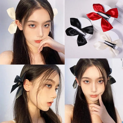 Vintage-Inspired Black and White Ribbon Hair Bow Clips - 2-Piece Set for Women and Girls
