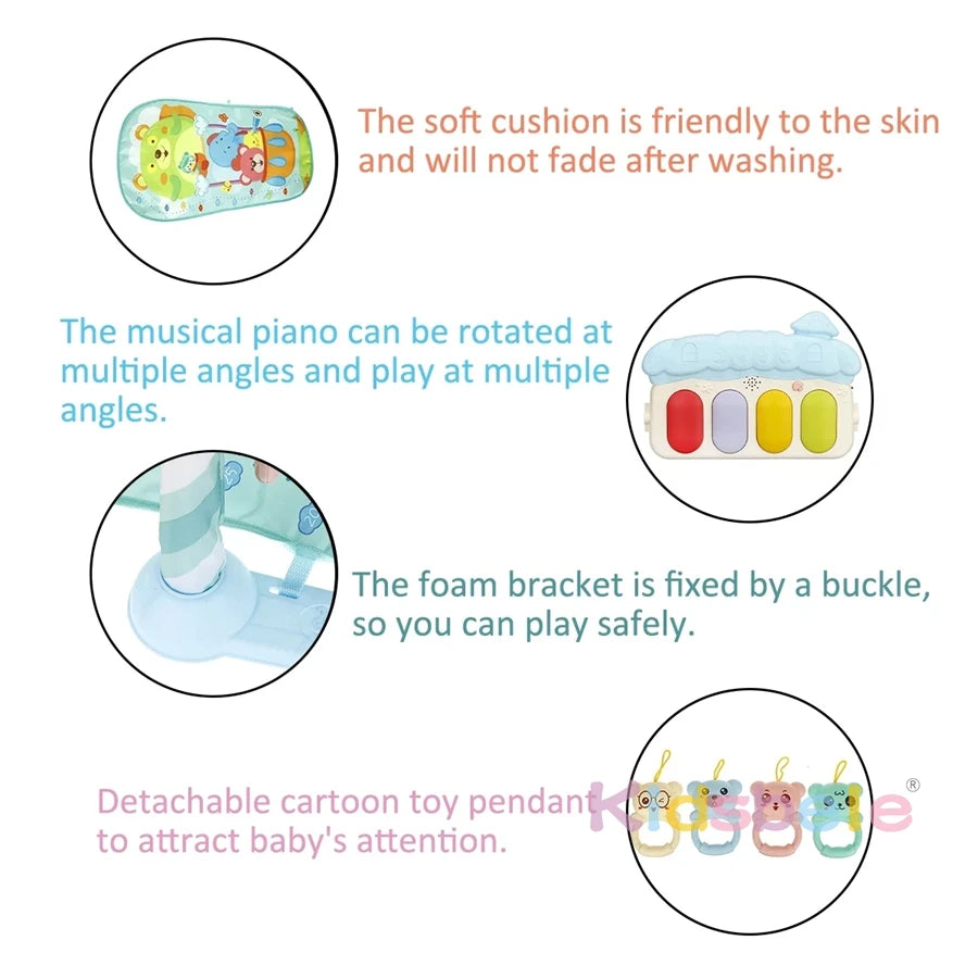 Deluxe 3-in-1 Baby Activity Gym with Kick Piano, Crawling Mat, and Hanging Toys