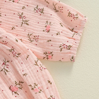 Adorable Baby Girls Floral Print Long Sleeve Romper with Ruffles for Autumn and Fall