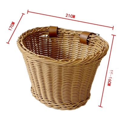 Kids Bike Scooter Front Storage Basket - Handmade Waterproof Woven Rattan Detachable Bag