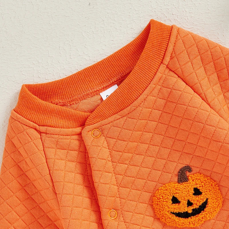 Cute Ghost Embroidered Halloween Romper for Infants - Long Sleeve Full Length Jumpsuit for Boys and Girls