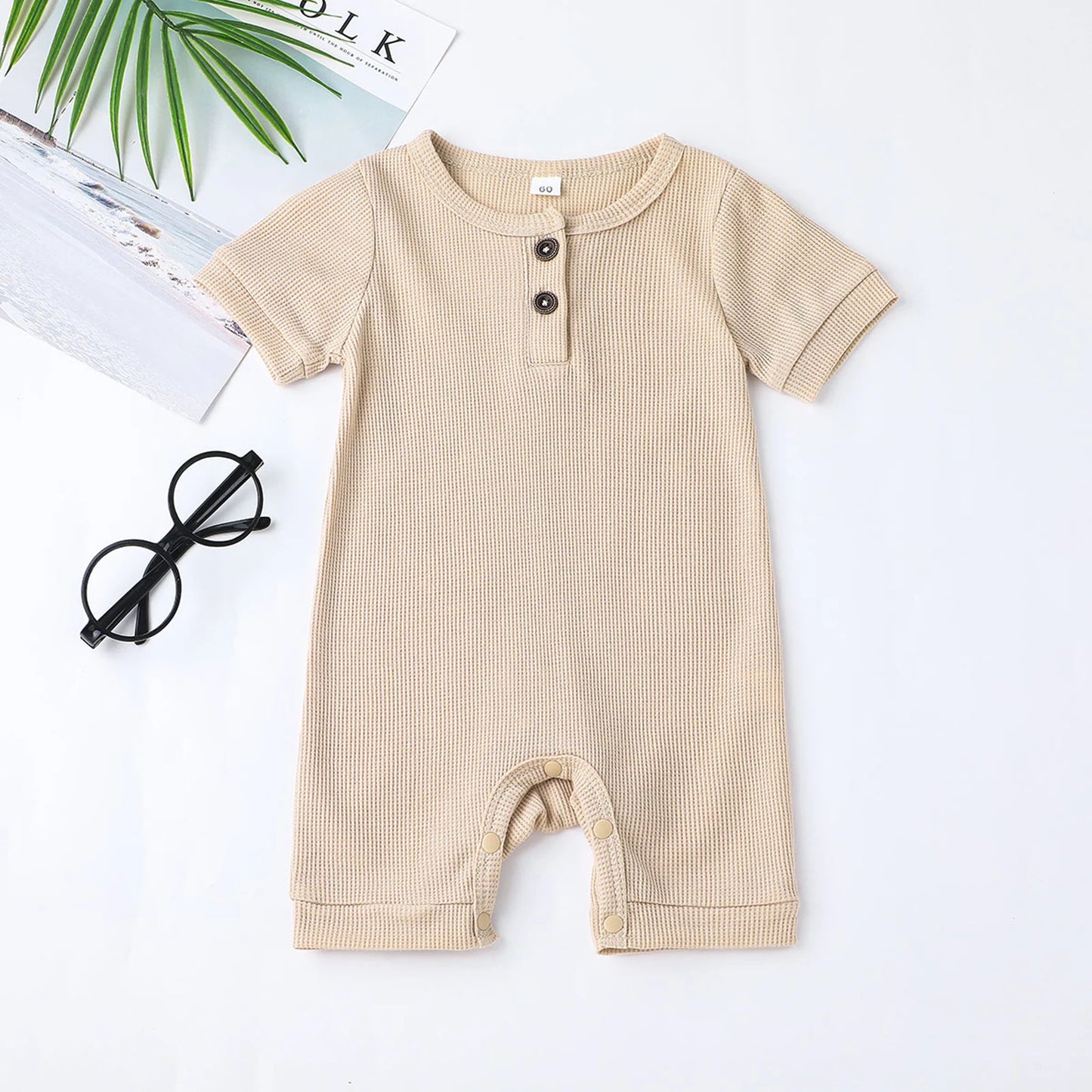 Unisex Cotton Summer Romper for Newborns - Short Sleeve Solid Color Jumpsuit for Baby Boys and Girls