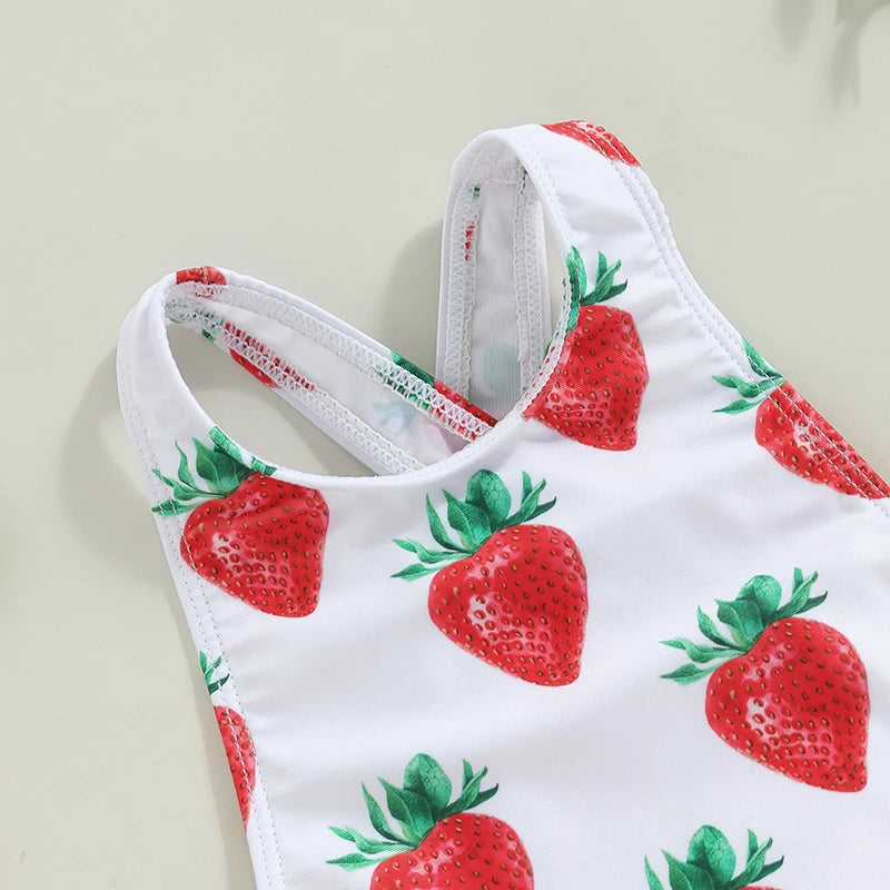 Adorable Toddler Girl's Sleeveless Swimsuit with Fun Fruit and Animal Prints - Back Cross Straps Bathing Suit for Summer