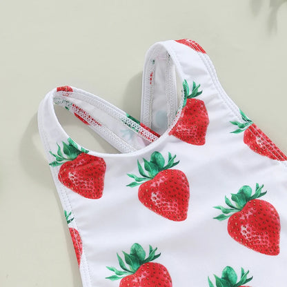 Adorable Toddler Girl's Sleeveless Swimsuit with Fun Fruit and Animal Prints - Back Cross Straps Bathing Suit for Summer
