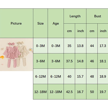 Adorable Baby Girls 3-Piece Ribbed Ruffled Romper Set with Bow, Headband, and Stockings