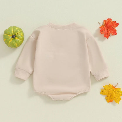 Adorable Halloween Baby Rompers for Boys & Girls - Pumpkin & Letter Embroidery, Long Sleeve Jumpsuits for Newborns