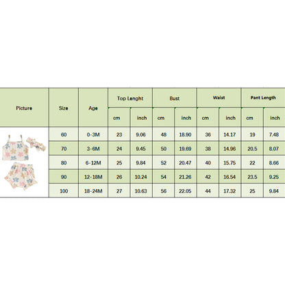 Toddler Summer Floral Outfit Set for Baby Girls - 3PCS Cami Top, Shorts, and Headband (0-24 Months)