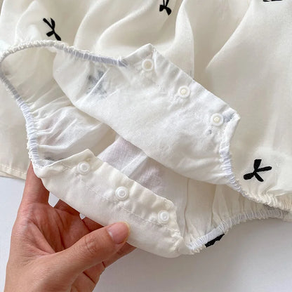Summer Sisters Infant Bow Puff Sleeve Dress - Breathable Newborn Romper for Girls, Perfect for Summer Gifts
