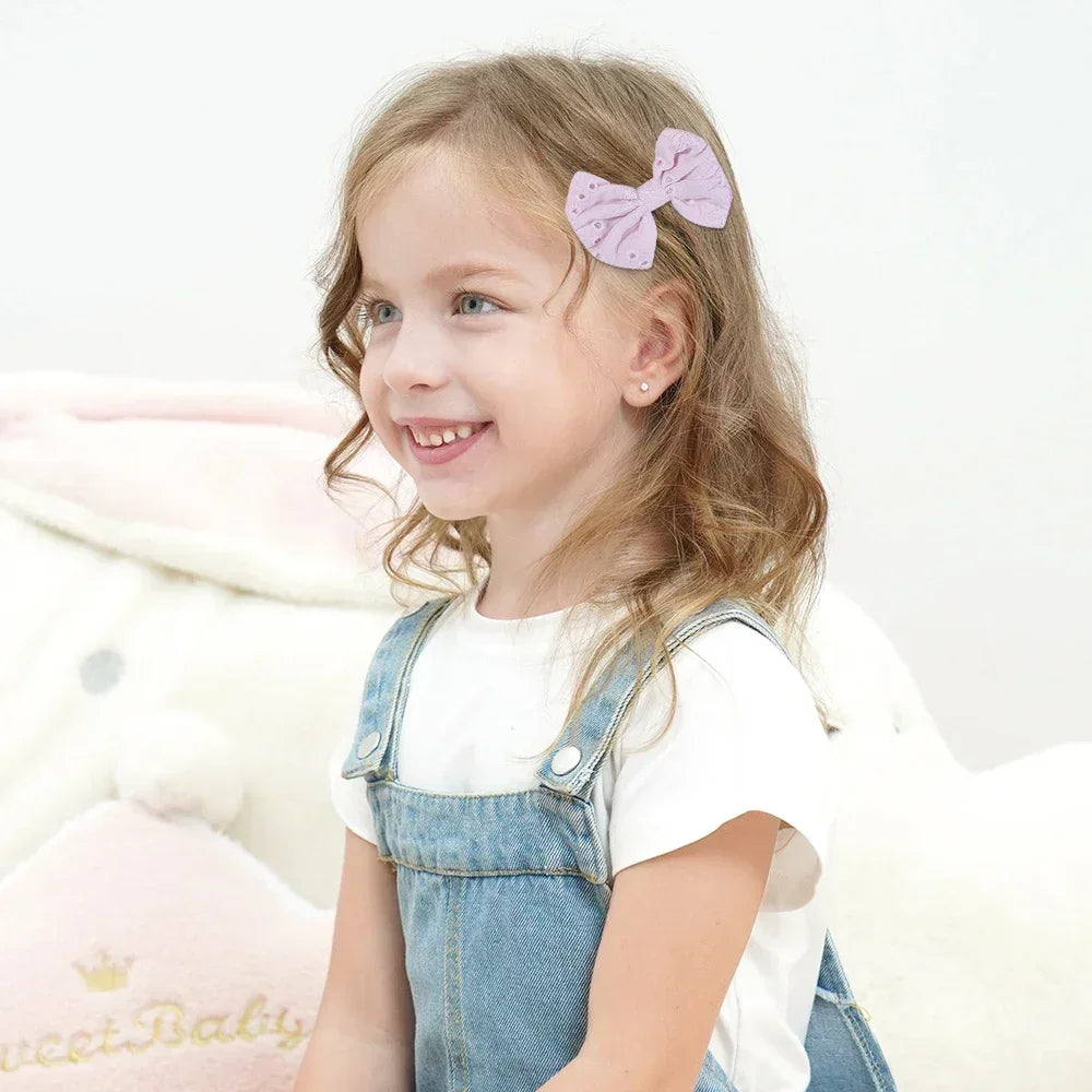 10-Piece Handmade Baby Hair Bows Set with Cotton Embroidery Clips for Girls