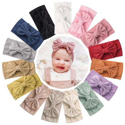 Vibrant Knit Baby Headbands with Bow - Soft Elastic Turban Accessories for Infant Girls