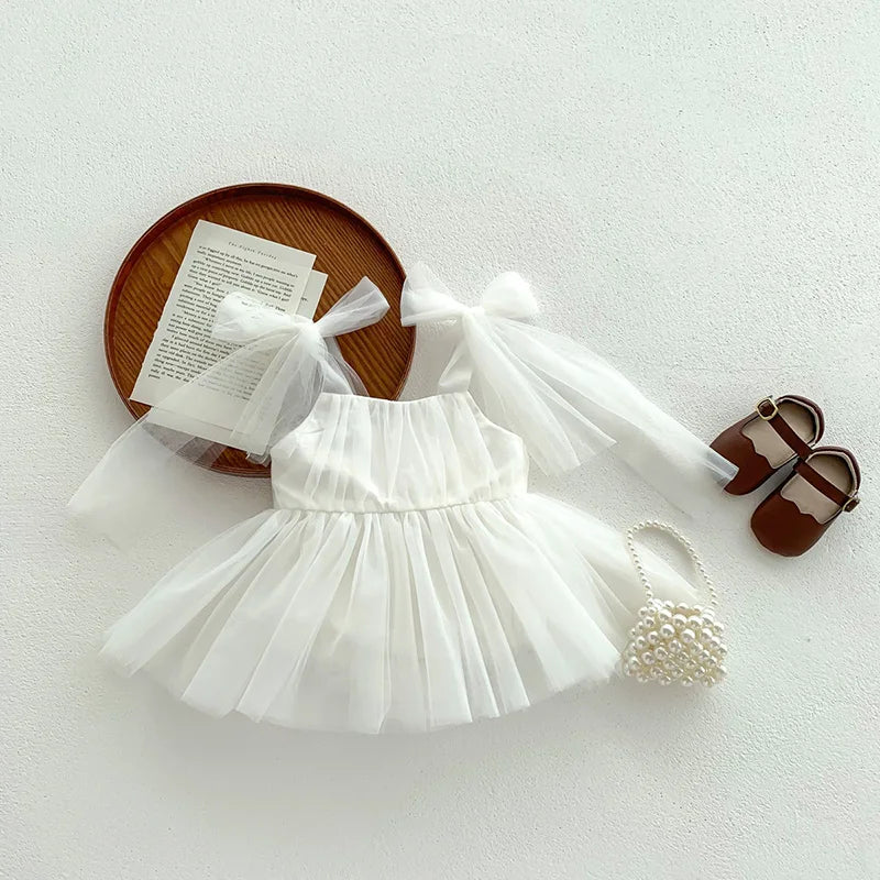 Sleeveless Summer Tutu Romper with Bows for Baby Girls - Lace Princess Jumpsuit for Newborn Photography