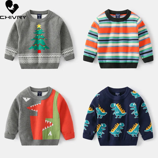 Adorable Cartoon Dinosaur Knitted Pullover Sweater for Kids - Autumn Winter Fashion O-neck Design