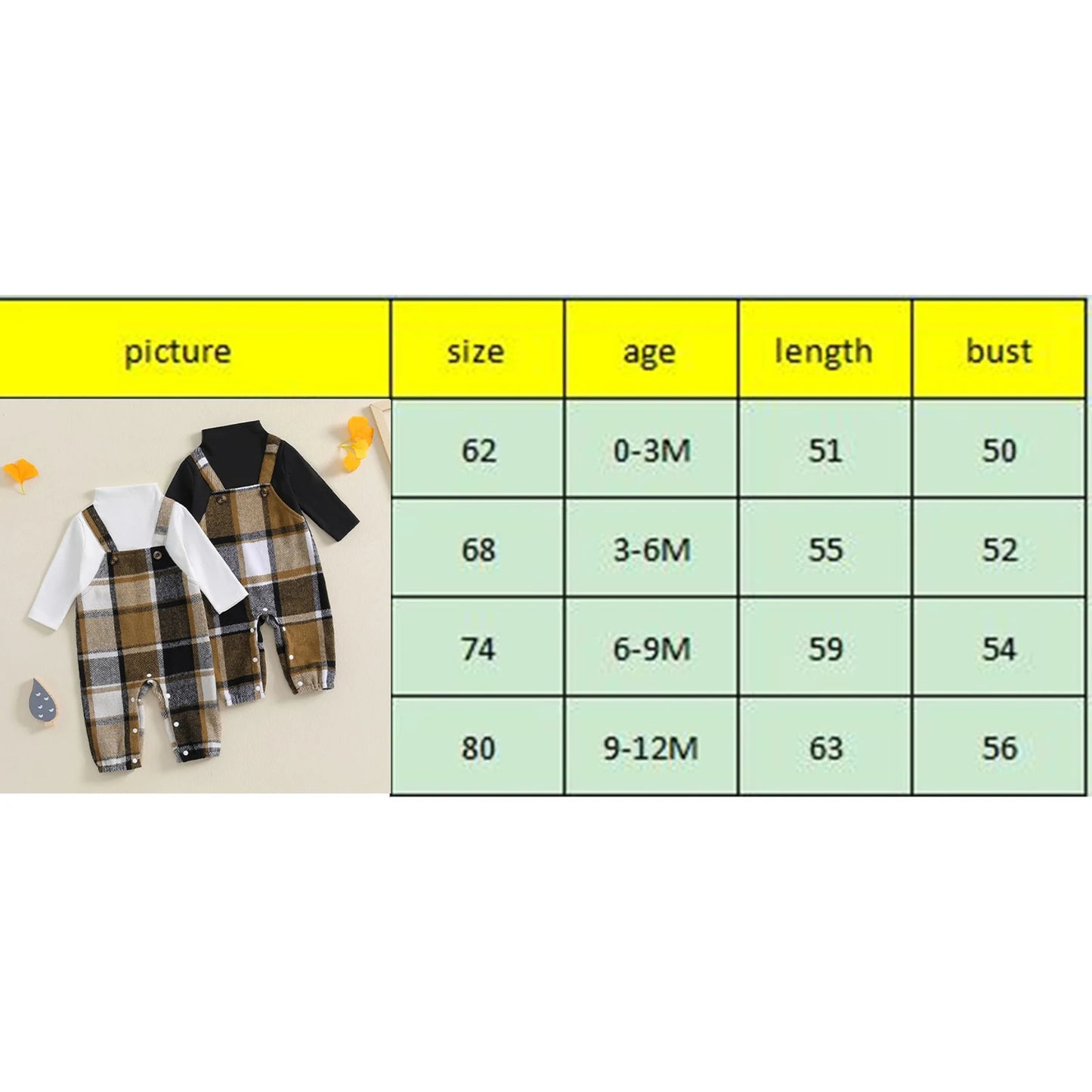 Unisex Baby Plaid Jumpsuit with Turtle Neck and Long Sleeves - Fall Overall Romper for Newborns