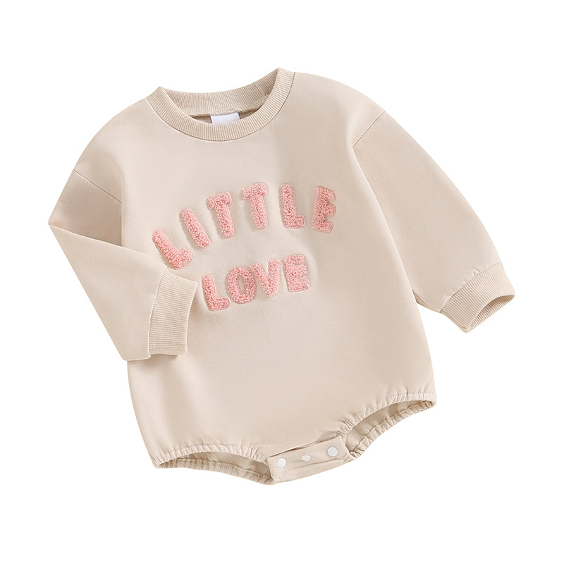 Adorable Long Sleeve Baby Romper with Embroidered Letters - Unisex Fall Bodysuit for Newborns and Infants