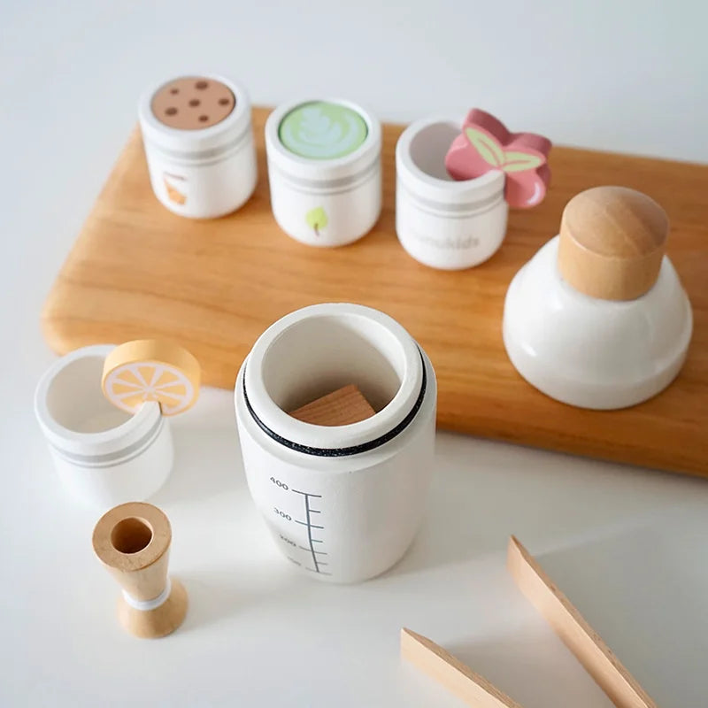 Wooden Milk Tea Set for Kids - Imaginative Role Play Kitchen Toy for Boys and Girls