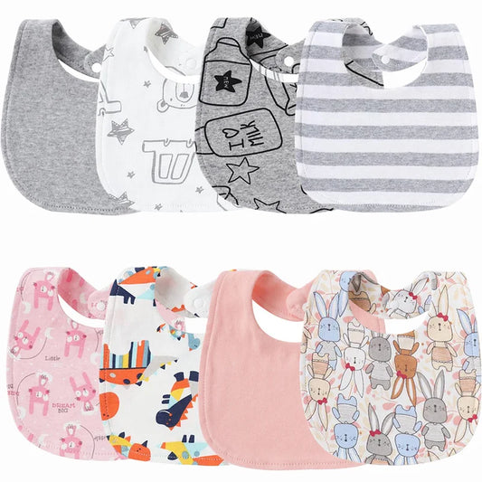 4-Pack Cute Cartoon Cotton Baby Bibs - Double Layer Saliva Towels for Newborn Feeding