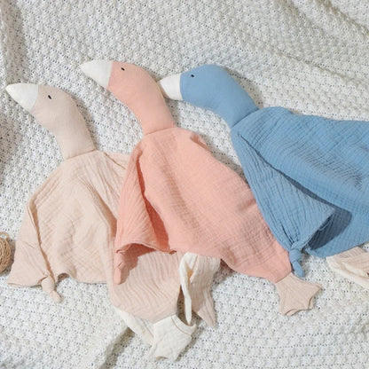Soft Animal Goose Comfort Blanket and Teether Baby Soother Bib for Nursing and Cuddling