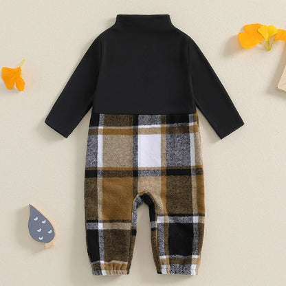 Unisex Baby Plaid Jumpsuit with Turtle Neck and Long Sleeves - Fall Overall Romper for Newborns