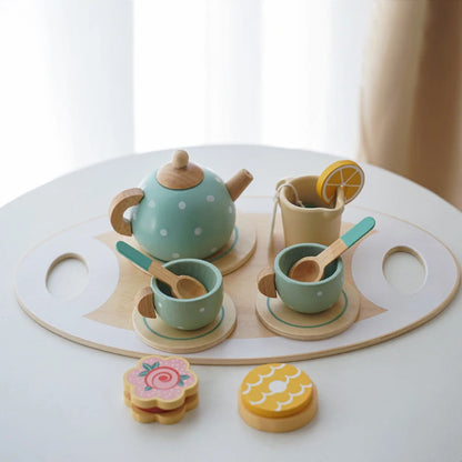 Wooden Afternoon Tea Set Toy Pretend Play Kids Kitchen Food Toys Imitation Game Early Educational Toys for Children's Day Gift
