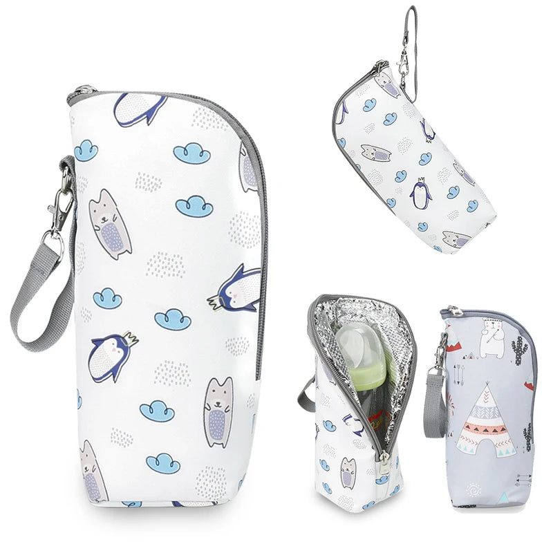 Insulated Baby Bottle Warmer Bag with Cartoon Design for Strollers and On-the-Go Feeding