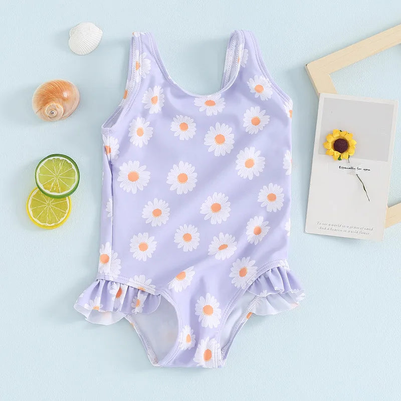Toddler Girls' Floral Ruffle Monokini Swimsuit for Summer Beach Fun