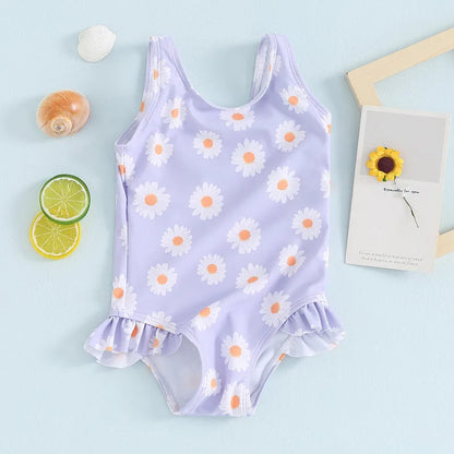 Toddler Girls' Floral Ruffle Monokini Swimsuit for Summer Beach Fun