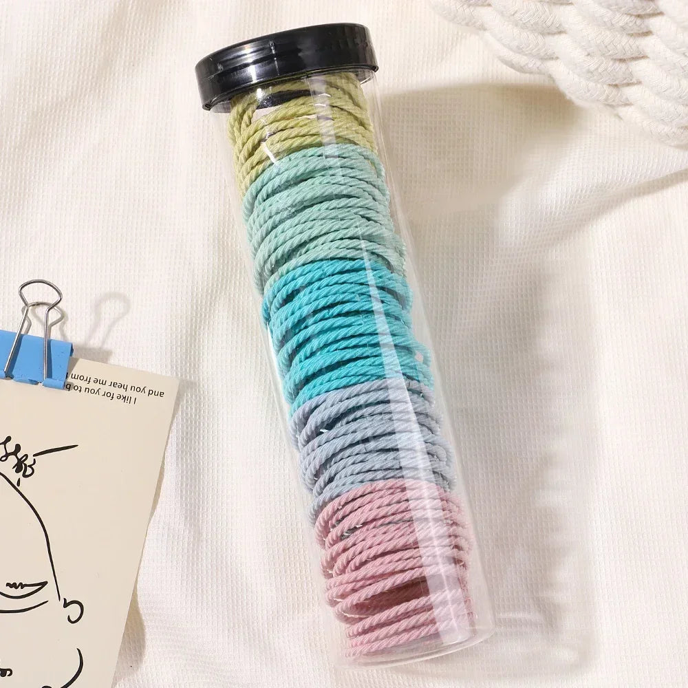 100Pcs/Box Colorful Elastic Hair Ties and Scrunchies for Girls - Handmade Hair Accessories