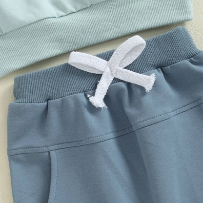 RUEWEY Boys' Fashionable Spring Autumn Outfit Set - Long Sleeve Letter Sweatshirt with Drawstring Pocket Pants