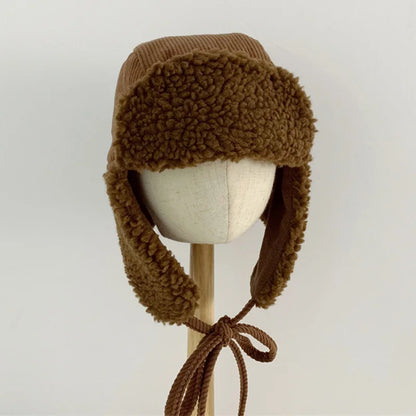 Vintage Winter Wool Hat for Kids with Ear Protection - Adjustable Solid Color Lei Feng Style for Boys and Girls