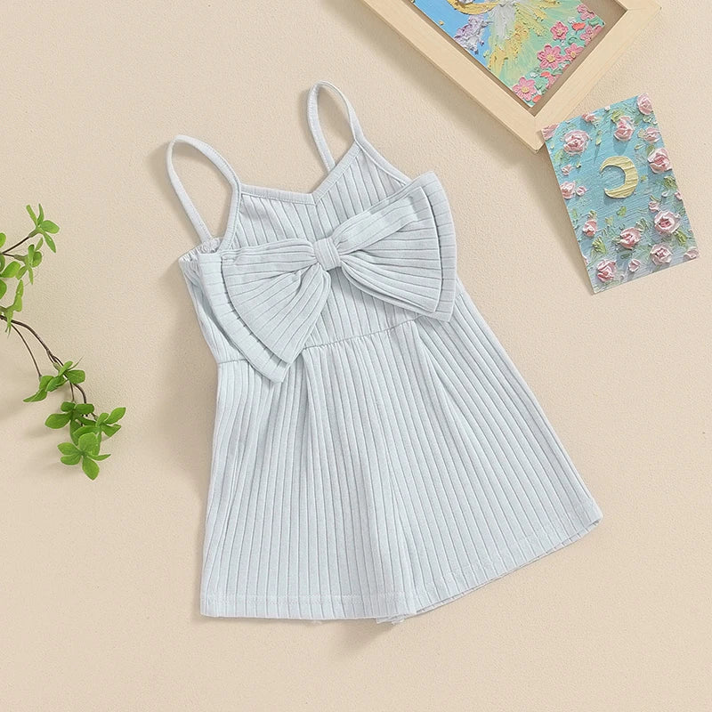 Adorable Summer Sleeveless Ribbed Romper with Big Bow for Baby Girls