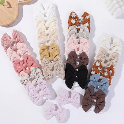 10-Piece Handmade Baby Hair Bows Set with Cotton Embroidery Clips for Girls