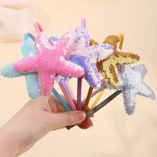 Shiny Sequin Starfish Hairband for Kids - Cute Cartoon Hair Accessory for Dress-Up and Daily Wear