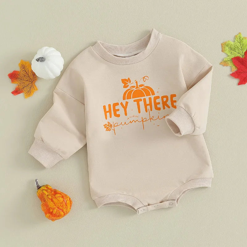 Adorable Halloween Pumpkin Letter Bodysuit for Newborn Baby Girls - Long Sleeve Jumpsuit for Autumn and Spring